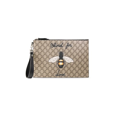 GUCCI BESTIARY GG SUPREME BEE PRINT POUCH 473904 9CD1N 8666 (30.5*21*1.5cm)